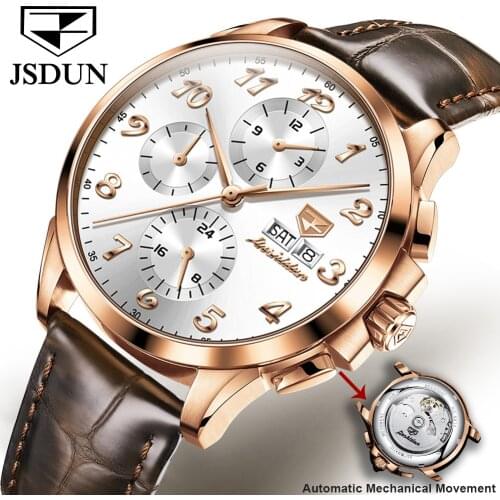 JSDUN Brand Luxury Automatic Watches Men Mechanical Wrist Watch Leather Sapphire Glass Waterproof Sports Male relogio masculino