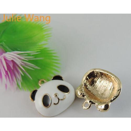 Julie Wang 2-10PCS Enamel Panda Charms Alloy Animal Gold Tone Necklace Pendant Bracelet Earrings Jewelry Making Accessory