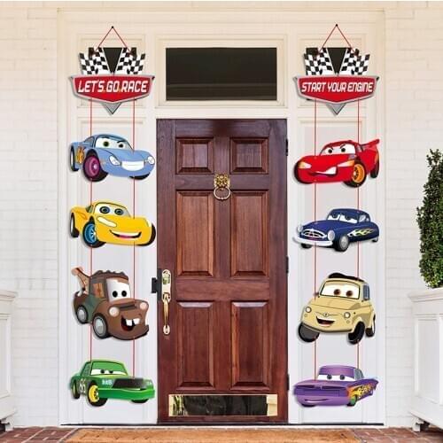Race Car Door Sign Porch Sign Checkered Flags Hanging Banner for Outdoor Indoor Home Wall Decor Theme Party Supplies for Kids