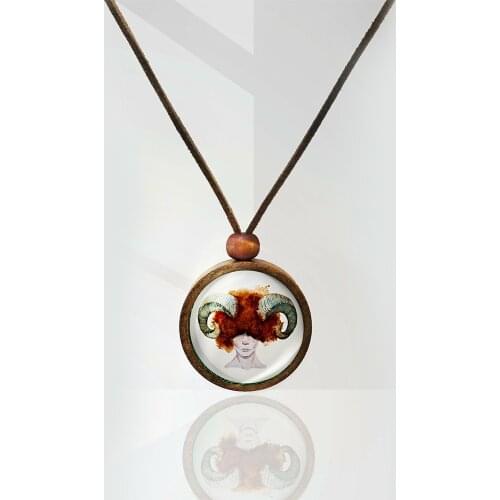 Horoscope Theme Handmade Wooden Necklaces Women Cute Jewelry Accessory Astrology Zodiac Symbol Faith Planet Money Success Chance