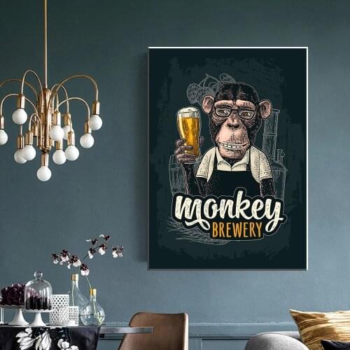 Cartoon Animal Art Monkey Brewery Canvas Painting Wall Art Posters Prints Wall Pictures for Living Room Home Wall Cuadros Decor