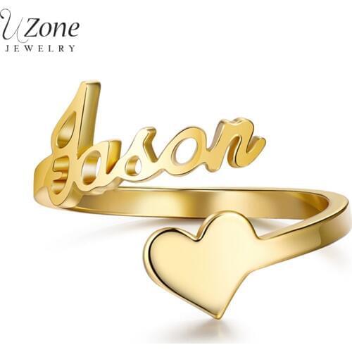 UZone Custom Double Name Love Heart Ring Personalized Arabic Name Rings Couple Names On One Ring For Women Wedding Gift Bague