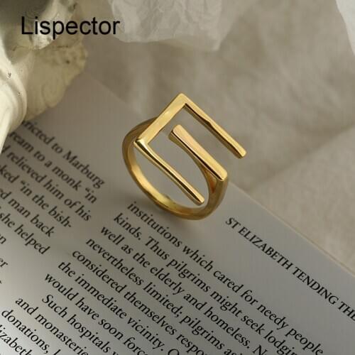 Lispector 925 Sterling Silver Korean Simple Letter E Shape Rings for Women Minimalist Elegant Chic Name Rings Rock Punk Jewelry