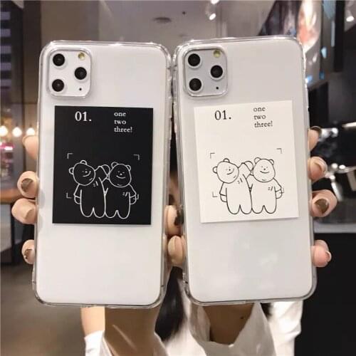 Cute Couple Photo Frame Cartoon Love Bear Phone Cases for iPhone 11 pro Xs MAX XR X 6 6s 7 8plus INS Korea Soft TPU Back Cover