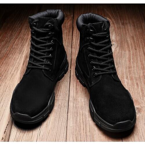 Mens Boots Winter Breathable Solid Color High Quality British Style Work Boots High Top Thick-soled Non-slip Mens Shoes