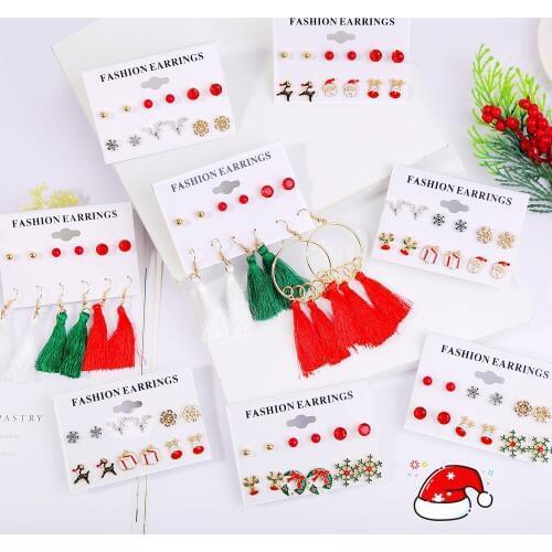 6 pairs Christmas earring set Cartoon Stud Earrings Child Child Girl Child Elk Christmas Gift Child Piercing Earrings Jewelry