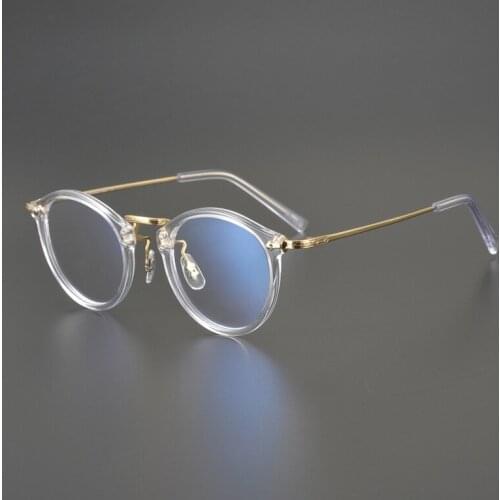 Japan Brand Designer Handmade Men Retro Titanium Round Frame Glasses Women Transparent Acetate Frame Optical Myopia Eyeglasses