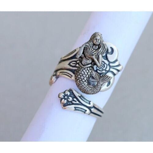 Wholesale New Unique Vintage Mermaid Ring High Quality Design Antique Silver Color Women Rings Overwatch Aros