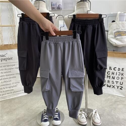 2020 Autumn Winter Baby Boys Trousers Korean Fashion Kids Cargo Pants Casual Solid Color Loose Pockets Pants for Boys 3-7 Years