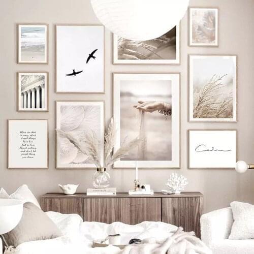 Sand Falling Reeds Mushroom Birds Fall Wall Art Canvas Painting Beach Posters And Prints Wall Pictures For Living Room Decor