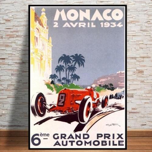 Hot Champion World Grand Prix Retro Monaco 64th Super Motor Car Poster Wall Art Canvas Picture Painting For Room Home Decor
