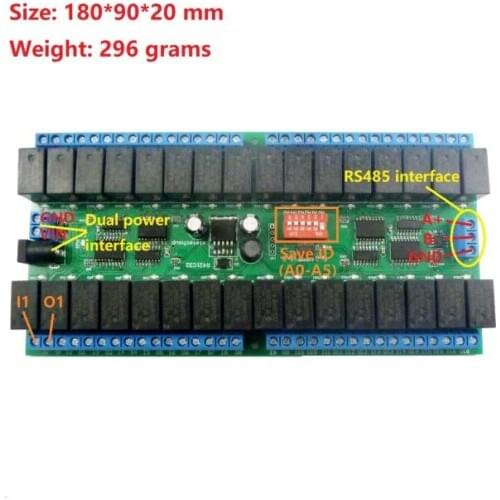 12V 32 channel RS485 relay Modbus RTU protocol serial remote control switch PLC control board