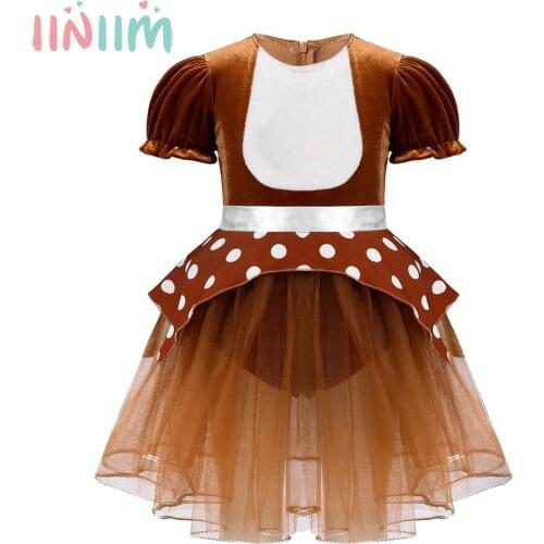 Toddler Baby Girls Christmas Dress Halloween Cosplay Elk Costume Puff Sleeve Tiered Tutu Princess Dress Xmas Carnival Frocks