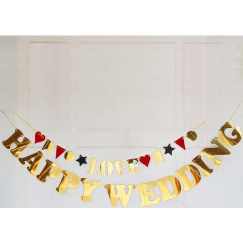 Happy Wedding old Glitter Powder Letters Bunting Card Banner Garland Flags Wedding Vintage Rustic Engagement Decoration