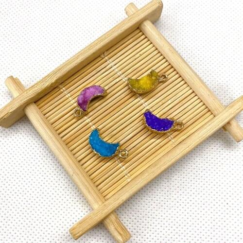 Natural Stone Pendant Moon-shaped Colorful DIY Handmade Charm Crystal Resin Necklace Earrings Pendant Accessories 3 Pieces