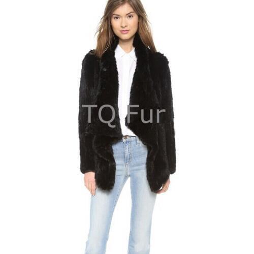 Hot Real Rabbit Fur Overcoat Knitted Chick Rabbit Fur Jacktet Turn-down Collar Full WithSleeveless Coat Top Quality