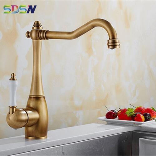Contemporary Single Level Kitchen and Bathroom Sink-mixer Water Faucet Antique Brass Faucet Body Ceramic Kitchen Faucet Handle