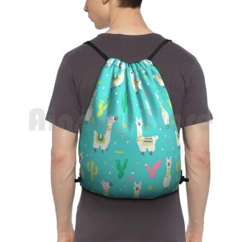 Llama Backpack Drawstring Bags Gym Bag Waterproof Llama Alpaca Animals Animal Cactus Boho Aztec Peru Peruvian Handmade
