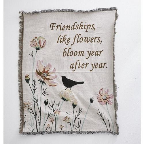 Flowers Birds Knitted Throw Thread Blanket on the Sofa Plaid Travel TV Nap Soft Towel Plaid Girl Room Tapestry Tablecloth
