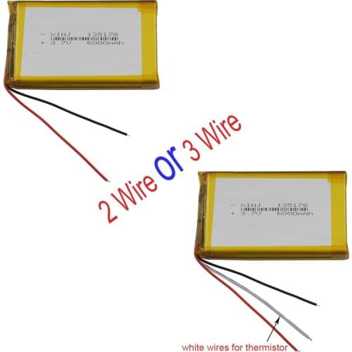 XINJ 3.7V 6000mAh Rechargeable 2 Wires or 3 Wires Thermistor Polymer Li Battery Lipo 135178 For GPS Portable DVD Tablet PC