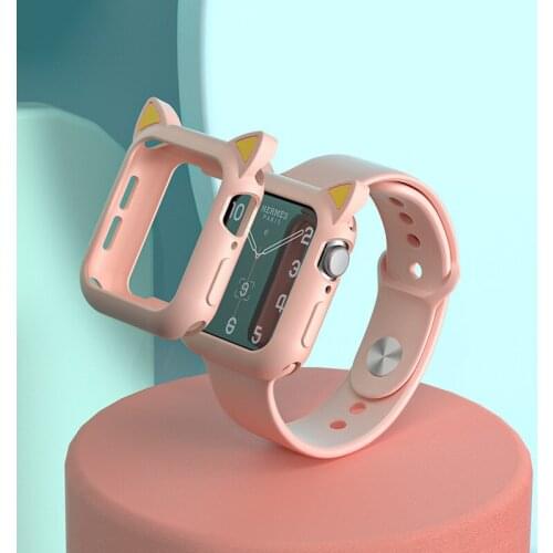 Watch Protection Cover For iWatch Series 3 2 42mm 38mm Soft Silicone Cartoon Cat Ears Case For Apple Watch 4 5 6 Se 40mm 44mm