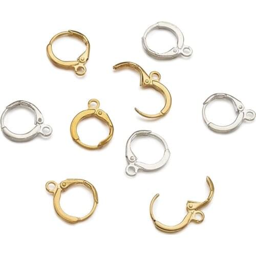 10pcs Golden Silver Color Ear Wires Hoop Earring Hooks Settings Base Hoops Earrings For DIY Jewelry Making 14.5x12.5mm
