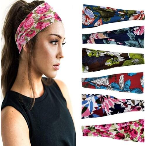 Womens Floral Headband Elastic Leopard Print Headband Hair Accessory Summer Sports sweat-absorbent hairband