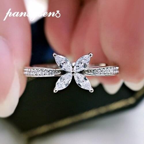 PANSYSEN New Fashion 925 Sterling Silver Created Moissanite Diamond Gemstone Flower Engagement Rings for Women Wholesale Gifts