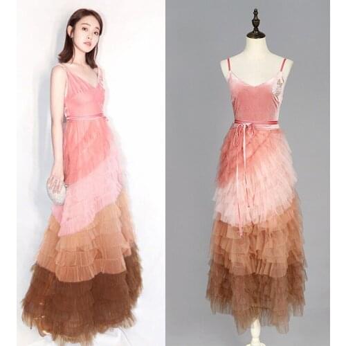 Women New dress of s gradual V neck suspender sexy dress