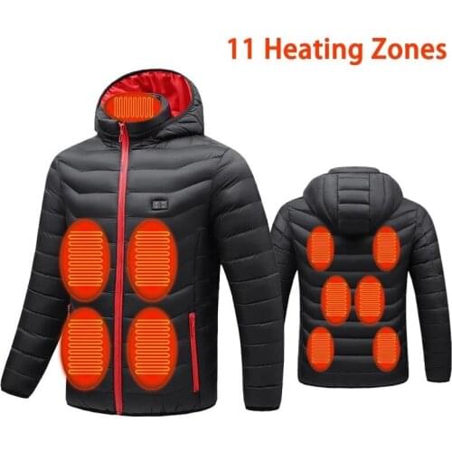 11 Areas Women Man Winter Jacket USB Heated Padded Jackets Outdoor Long Sleeves Heating Hooded Coat Warm Winter Thermal Clothing