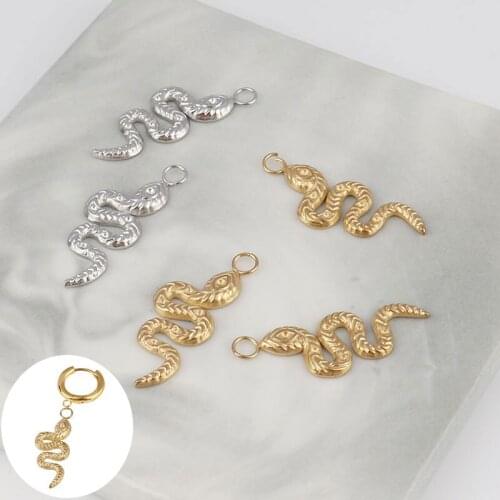 5pcs/lot Stainless Steel Snake Beads Charms Pendants for DIY Jewelry Making Accessories Findings DIY Jewelry Accessories 29x11mm