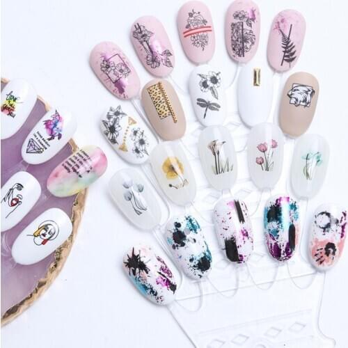 1 Set Nail Art Stickers Decal Mixed Water Transfer Nail Supplies Black Flowers Leaf Designs Nail Foils Manicure Tips Nail Wraps