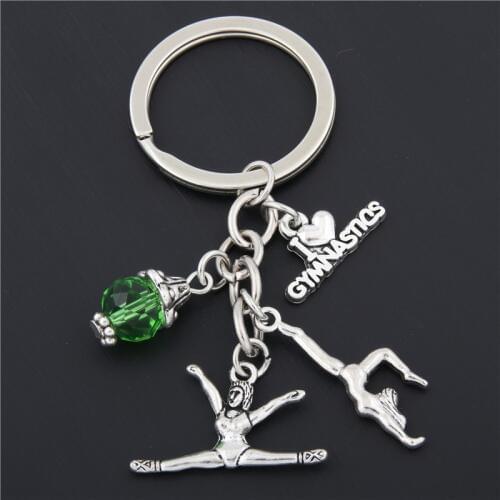 1pc New I Love Gymnastics Key Chain Heart Gymnast Pendant Keychain Ring Keyring Creative Gifts Women E1675