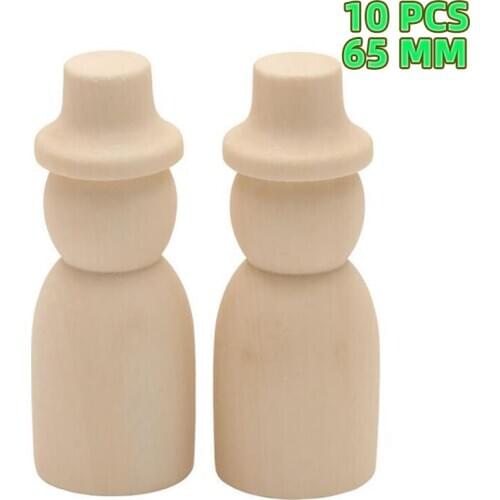 10pcs 65mm Creative Wooden Peg Dolls Toy Man with Hat Manual Painting Dolls Crafts Graffiti Unfinished Solid Wood DIY Craft