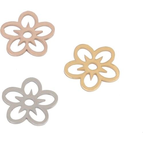 5pcs Stainless Steel Gold Tone 16*16mm Charm Flower Earrings Tags Connectors Fashion Pendants For DIY Jewelry Making Findings
