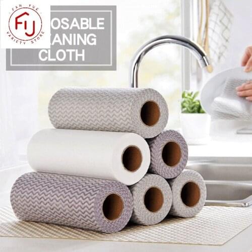 50 Pcs/Rolls Disposable Reusable Kitchen Rolls Non-Woven Kitchen Cloth Rolls Cleaning Rags Scouring Pads Dish Towels