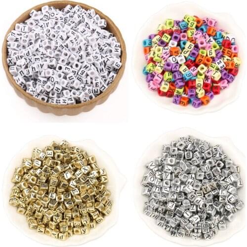 Mixed Color Russian Plating Letter Acrylic Beads Flat Alphabet Cube Loose Beads For Handmade Craft Making DIY Decoration 6*6mm