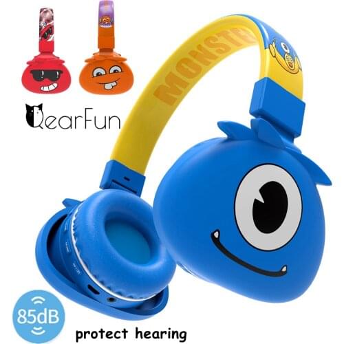 Cute Monsters Wireless Kids Headphones with Micrphone For Children Boy, Stereo Bass Music Learning Bluetooth Headsets Child Gift