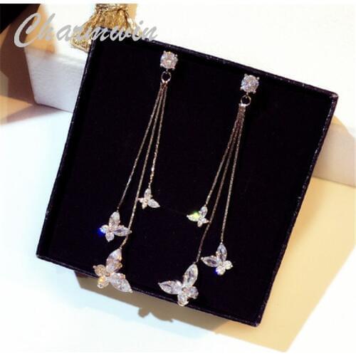 Charnwim New Tassel Earrings Long Earrings For Women Rhinestone Butterfly Dangle Earrings Women PE1866