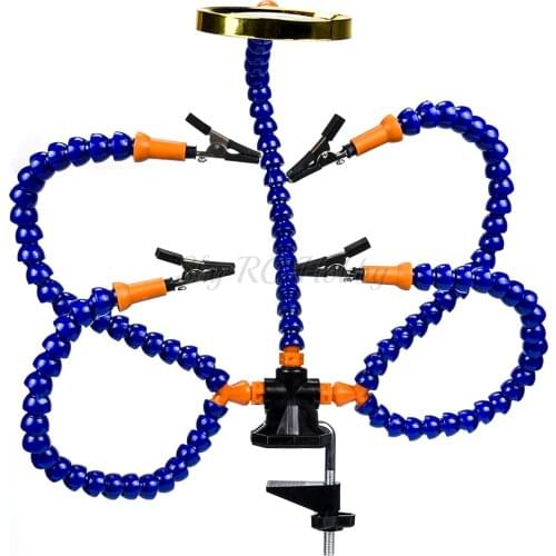 Flexible 5pcs Arms Soldering Iron Holder Pcb Welding Repair Third Help Hand Tool Bench Vise Table Clamp Soldering Station