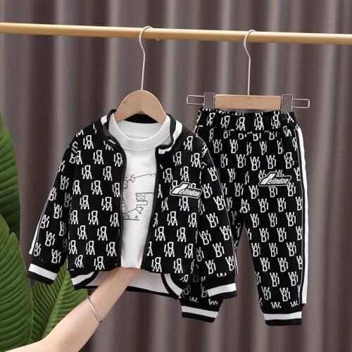 1-5 Years Cool Kids Clothes Boys Clothing Set 2021 Spring Autumn Cotton Coat+Shirt+Pants 3pcs Toddler Tracksuit Children Outfits