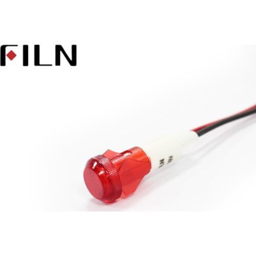 FILN 10mm mounting hole diameter red yellow green blue white plastic 12v pilot lamp with 20cm cable