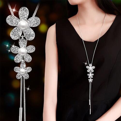 Long Multi-layer Flower Tassel Crystal Necklace Sweater Chain Clothing Accessories Autumn Winter Sweater Decoration Jewlery