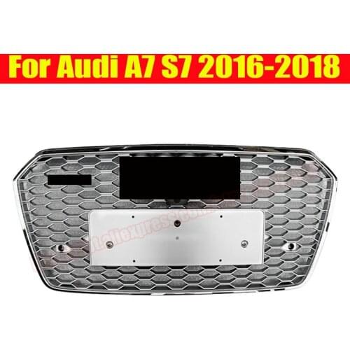 For rs7 style sport Silver front hex mesh honeycomb hoodgrill gloss for audi a7 s7 2016 16 2017 17 2018 18 car accessories