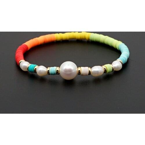 GO2BOHO Rainbow Bracelet Women 4mm Vinyl Heishi Disc Bead Freshwater Pearl Bracelets 2020 Boho Jewelry Handmade Pulseras Mujer