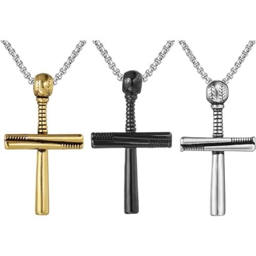 Creative Baseball Cross Pendant Necklace Men Boy Sport Baseball Nail Cross Stainless Steel Necklace Punk Hip Hop Jewelry Gift