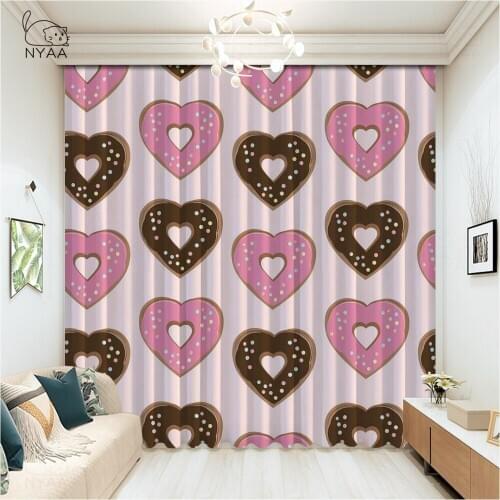 Cartoon Donuts With Pink Glaze ChildrenS Curtains Home Kitchen Curtain Japanese Room Decor Bedroom Curtain Set Micro Shading