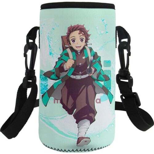 500-1000ML Anime Demon Slayer Printing Water Bottle Holders Insulated Neoprene Water Bottle Cover Sleeve Strap Shoulder Pouch