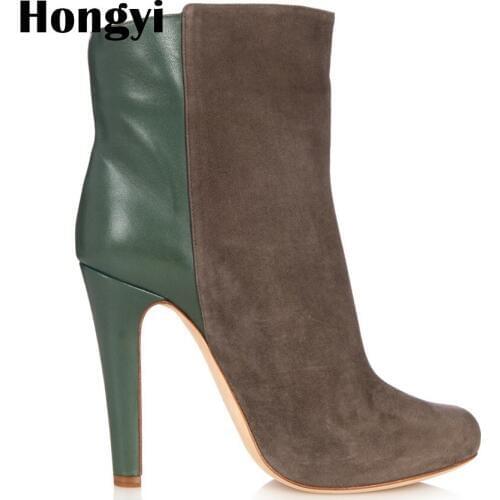 Hongyi 2018 New Women Patch work Boots Pointed Toe Elastic High Boots Slip On High Heel Ankle Boots Women Pumps Stiletto Botas