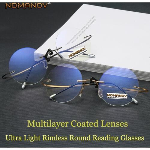 Round Reading Glasses Men Women Portable Rimless Ultra Light Frameless Frame Coated Lenses With Box +0.75 +1 +1.5 +1.75 +2 to +4